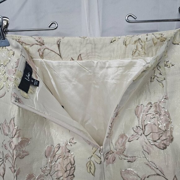NWT Lulus Cream Pink Brocade Floral Mini Skirt Satin Metallic Coquette M - Picture 5 of 10